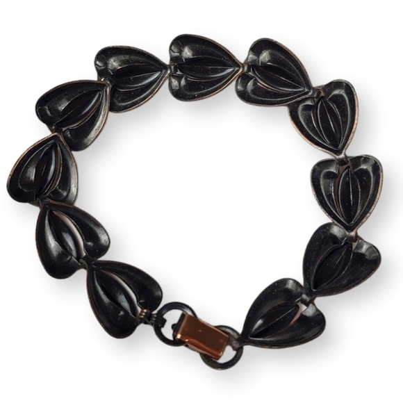 Modernist Copper Tulip Bracelet Flower Link Chain Oxidized Vintage 60s 6.75" - Picture 3 of 4